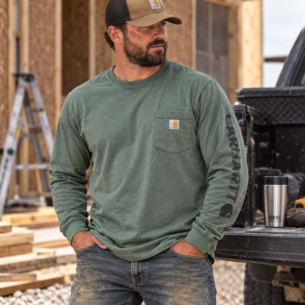 Carhartt Loose Fit Long Sleeve Pocket T-Shirt Green Size L
